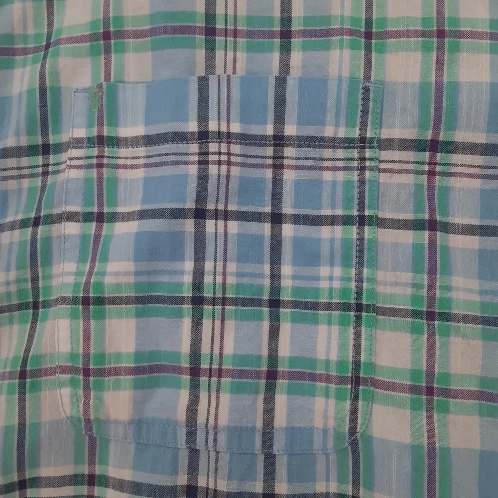 Izod Saltwater Men's 4XL Blue and White Plaid Button-Down Short Sleeve Shirt